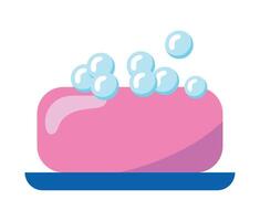 A pink soap bar with soap bubbles on it vector