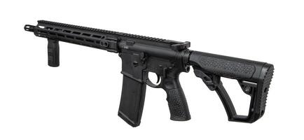 A modern automatic carbine without sights and with an additional handle. Isolate on a white back photo