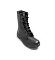 Black leather boot isolate on a white background. New army boot. Shoes for the military, police and special units. photo