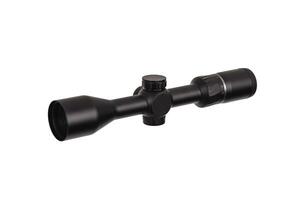 modern black optical scope for weapon isolated on whited. sight scope isolated on white back. photo