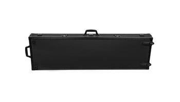 Large modern black case for storing and transporting weapons. Suitcase on wheels with soft foam inside for safe transportation of weapons. Metal container for shotguns, rifles and shotguns. photo