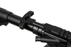A modern automatic carbine without sights and with an additional handle. Isolate on a white back photo