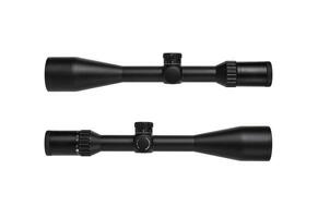 Modern black optical sight. Optical device for aiming at long distances. Isolate on a white back photo