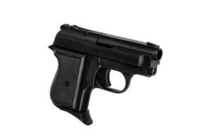Modern semi-automatic pistol. Small short-barreled weapon for concealed carry. Ladies' pistol. Isolate on white back. photo