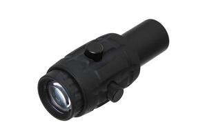 modern black optical scope for weapon isolated on whited. sight scope isolated on white back. photo