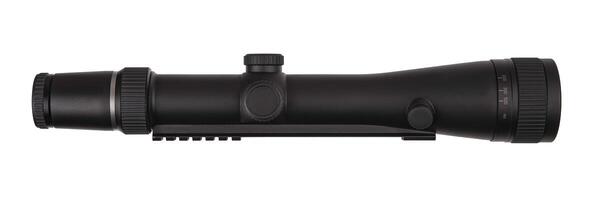 modern black optical scope for weapon isolated on whited. sight scope isolated on white back. photo