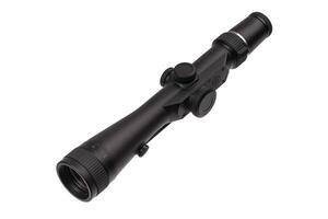 modern black optical scope for weapon isolated on whited. sight scope isolated on white back. photo