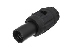 modern black optical scope for weapon isolated on whited. sight scope isolated on white back. photo