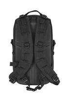 Modern tactical backpack with zippers and additional pockets. Large secure bag. Isolate on a white back. photo