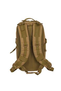 Modern tactical backpack with zippers and additional pockets. Large secure bag. Isolate on a white background. photo