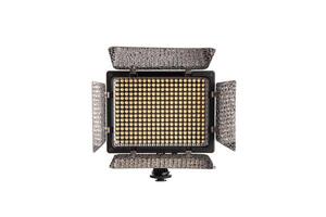 Photo and lamp isolate on white back. LED lamp with special shutters for the formation of light flux. Photo and lighting fixture.