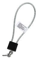 Locks and keys used to safely secure a firearm from being used. Weapon cable lock. photo
