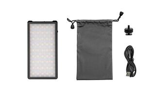 A small portable LED panel on the battery. Lighting device for photo and filming. Isolate on a white back.