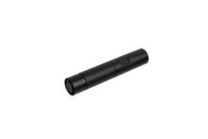 Modern metal LED flashlight in black color. Portable flashlight isolate on a white back photo