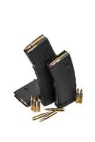 Cartridges and clips for a rifle or carbine. Ammunition for weapons. Isolate on a white back. photo