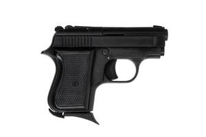 Modern semi-automatic pistol. Small short-barreled weapon for concealed carry. Ladies' pistol. Isolate on white back. photo