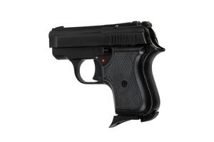 Modern semi-automatic pistol. Small short-barreled weapon for concealed carry. Ladies' pistol. Isolate on white back. photo