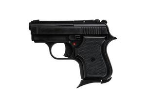 Modern semi-automatic pistol. Small short-barreled weapon for concealed carry. Ladies' pistol. Isolate on white back. photo