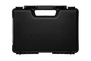 black plastic case for weapons or tools isolated on white back photo