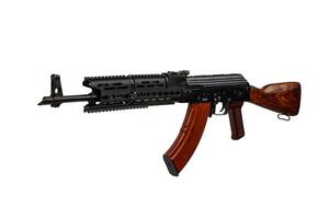 Classic Soviet AK machine gun on a white back. Weapons of Russia and the Soviet Union isolated on white back. photo