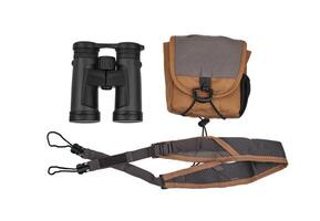 Modern binoculars isolated on white background. Optical device for long-range vision. photo