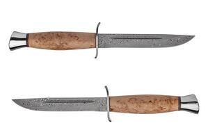 Hunting knife with wooden handle. Isolated on white back. photo