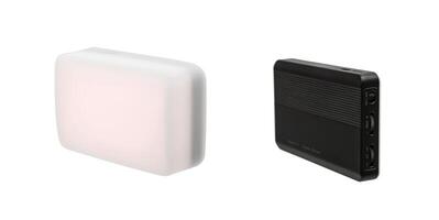 A small portable modern LED lamp with the ability to change the color of light using filters. Isolate on a white back. photo