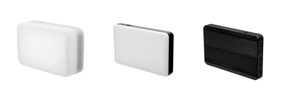 A small portable modern LED lamp with the ability to change the color of light using filters. Isolate on a white back. photo