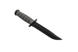 Modern hunting knife with black blade and rubber handle. Steel arms. Isolate on a white back. photo