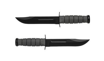 Modern hunting knife with black blade and rubber handle. Steel arms. Isolate on a white back. photo