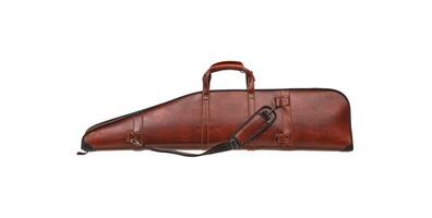 Luxury leather case for weapons isolate on a white back. Brown leather case for a hunting rifle. Soft yet secure storage case for transporting weapons. photo