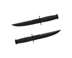 Modern hunting knife with black blade and rubber handle. Steel arms. Isolate on a white back. photo