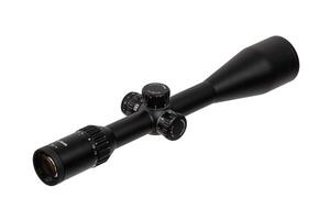 Modern black optical sight. Optical device for aiming at long distances. Isolate on a white back photo