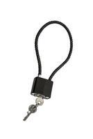 Locks and keys used to safely secure a firearm from being used. Weapon cable lock. photo