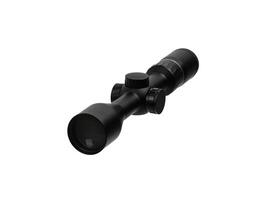 modern black optical scope for weapon isolated on whited. sight scope isolated on white back. photo