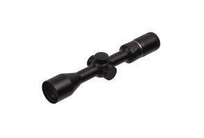 modern black optical scope for weapon isolated on whited. sight scope isolated on white back. photo