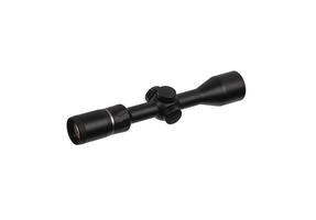 modern black optical scope for weapon isolated on whited. sight scope isolated on white back. photo