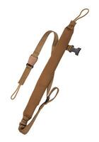 Nylon shoulder strap for a gun isolated on white back. Belt for comfortable carrying of weapons. photo