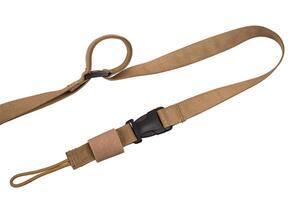 Nylon shoulder strap for a gun isolated on white back. Belt for comfortable carrying of weapons. photo