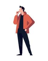 Man in jacket standing with his hand on his chin vector