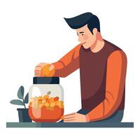 Man making orange juice in a jar vector
