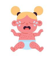 A cartoon baby crying with a rash on its face vector