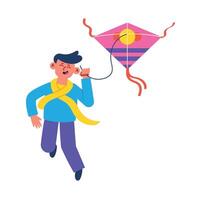 A man is flying a kite with a string vector