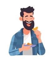 A man with a beard eating a piece of orange vector