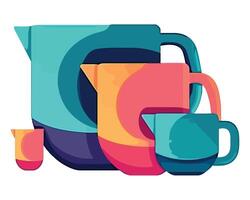 Colorful jugs and cups on a white background vector