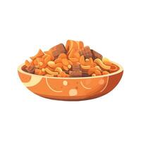 A bowl of cereal with nuts and chocolate vector