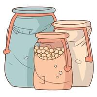 Three jars with nuts and peanuts in them vector