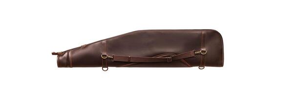 Brown leather case for weapons isolate on a white background. Luxury chesol for storage and transportation of hunting rifles. photo