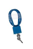 Locks and keys used to safely secure a firearm from being used. Weapon cable lock. photo