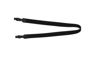 Black neoprene shoulder strap with leather inserts and metal buckles isolate on a white back. Strap for carrying weapons on the shoulder. Accessory for sports or hunting rifles. photo